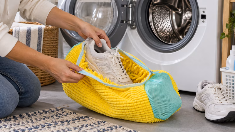 Nahaufnahme der KixBaggy Schuhreinigungstasche und Verpackung